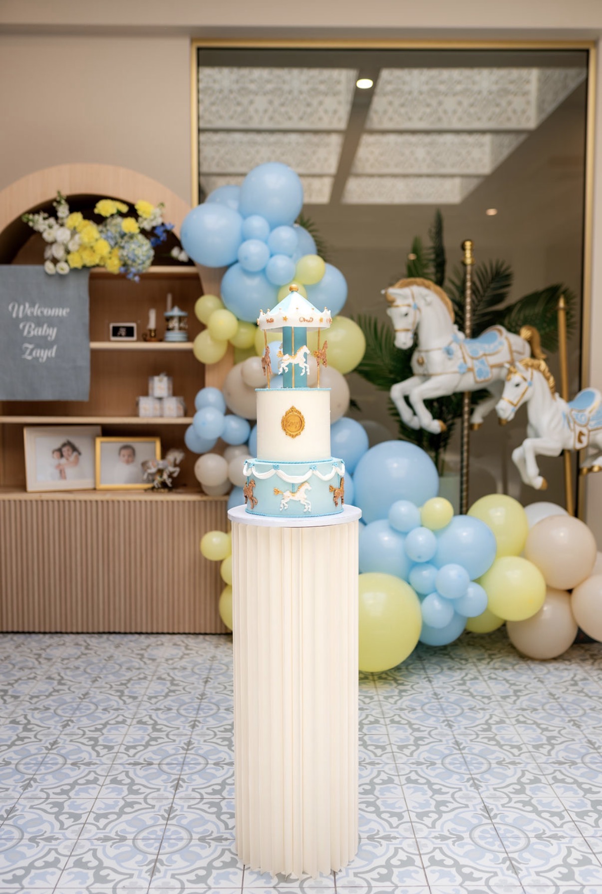 Carousel themed baby shower setup